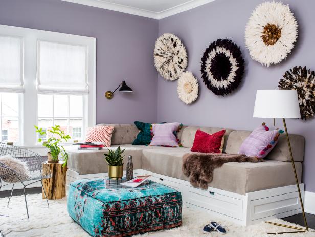 Purple Living Space With Bold Boho Decor Hgtv