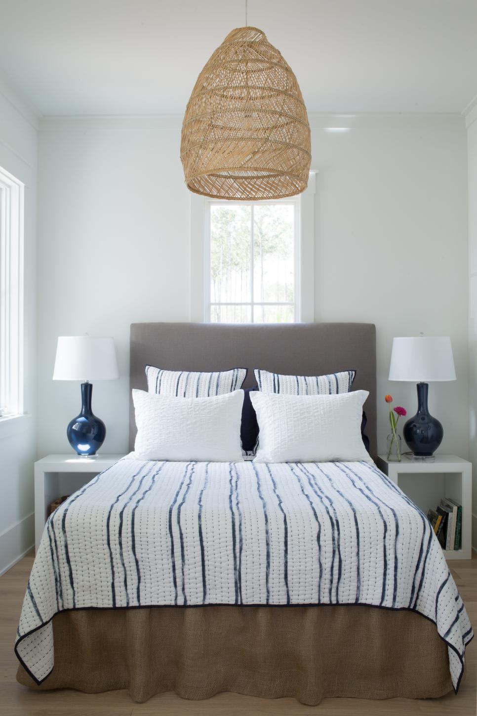 White Cottage Guest Bedroom With Upholstered Headboard And Natural