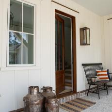 Modern White Cottage Front Porch With Traditional Accents And Bronze Gas Lamp