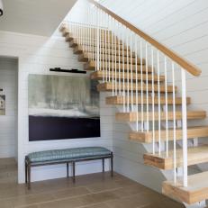 Modern White Cottage Floating Staircase With Modern Railing