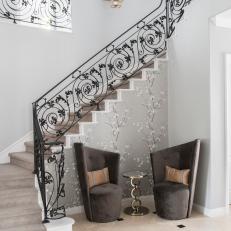 Foyer Seating Area With Floral Wallpaper