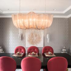 Silver Art Deco Dining Room With Red Chairs
