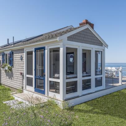 Gray and Blue Ocean Front Cottage Exterior 