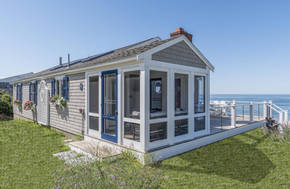 Gray and Blue Ocean Front Cottage Exterior 