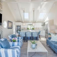 Coastal Living Room With Blue Striped Armchairs