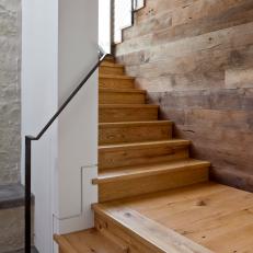 Wood Stairs With Metal and Wire Railing