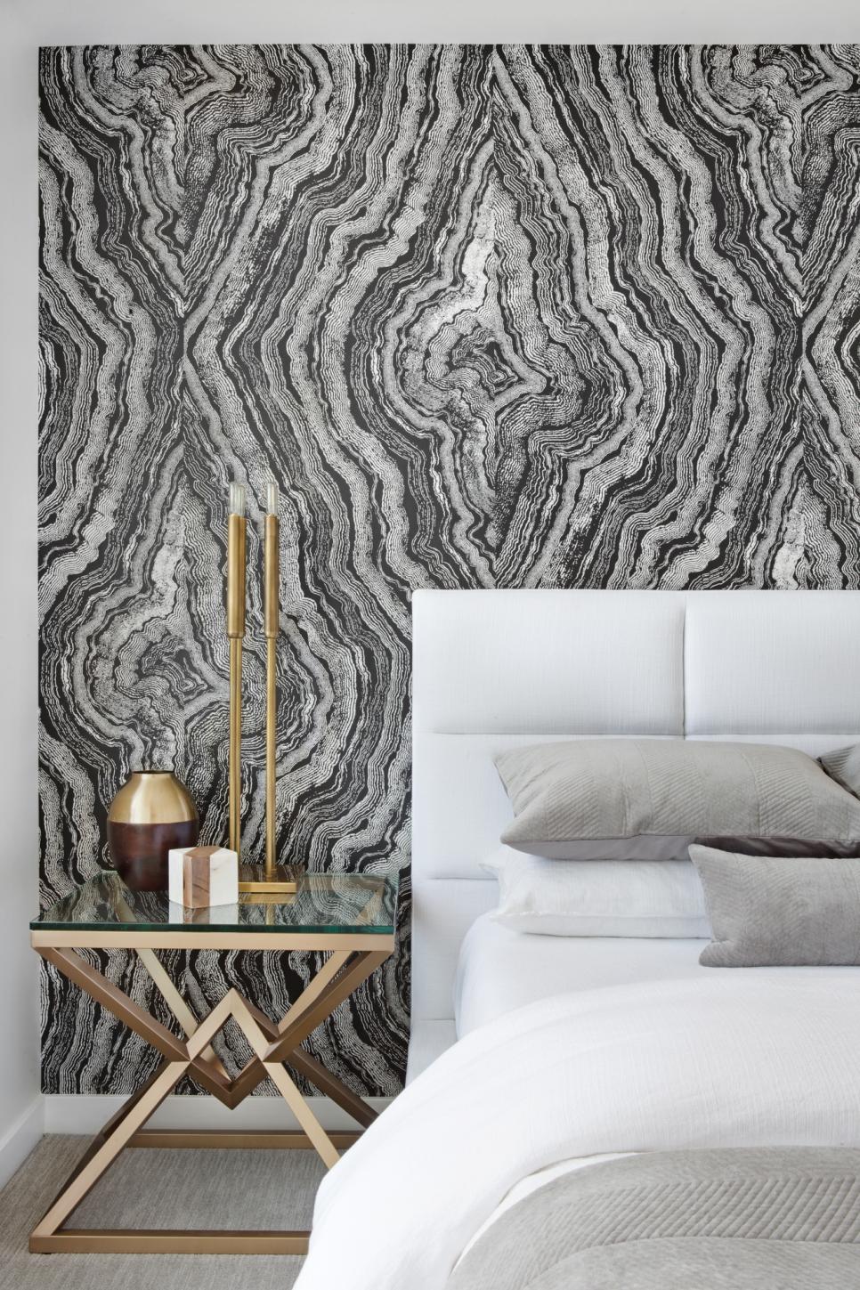 Contemporary Bedroom With Black Wallpaper | HGTV
