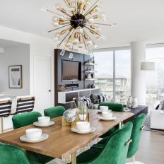 Contemporary Dining Room With Green Chairs