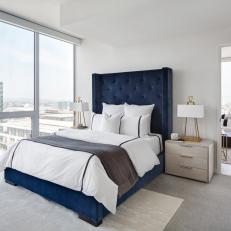 Contemporary Bedroom With Blue Bed