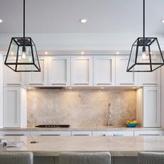 Neutral Open Plan Kitchen With Lantern Pendants