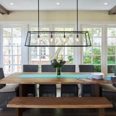 Open Plan Transitional Dining Room With Bench