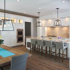 Open Plan Kitchen and Dining Area With Blue Runner