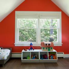 Orange Kid Room With Sloped Ceiling