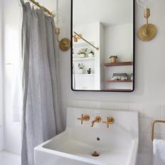 Bathroom With Gray Shower Curtain