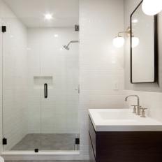 White Bathroom With Gray Floor Tiles