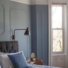 Contemporary Master Bedroom With Blue Wainscoting