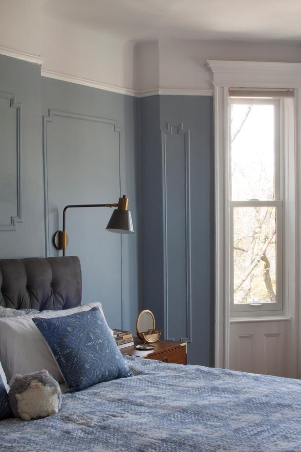 Contemporary Master Bedroom With Blue Wainscoting Hgtv