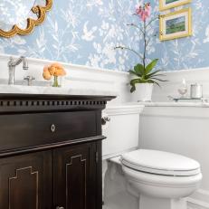 Blue and White Transitional Powder Room