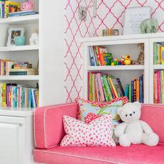 Pink and White Playroom With Bench