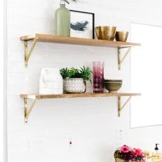 Wood and Brass Kitchen Shelves