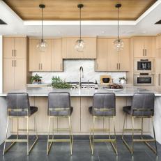 Contemporary Open Plan Kitchen With Leather Barstools