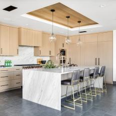 Contemporary Open Plan Kitchen With Tray Ceiling