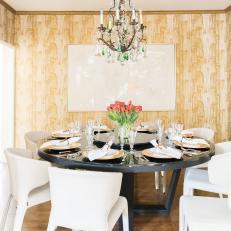 Gold Eclectic Dining Room With Black Table