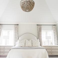 Neutral Transitional Master Bedroom With Vaulted Ceiling