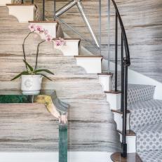 Art Deco Foyer With Pink Orchid