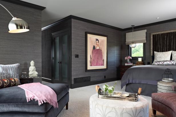 Transitional Black and Purple Master Bedroom | HGTV Faces ...