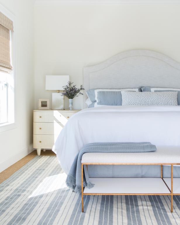 bedrooms in blue and white