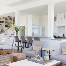 Neutral Transitional Great Room With Gray Chairs