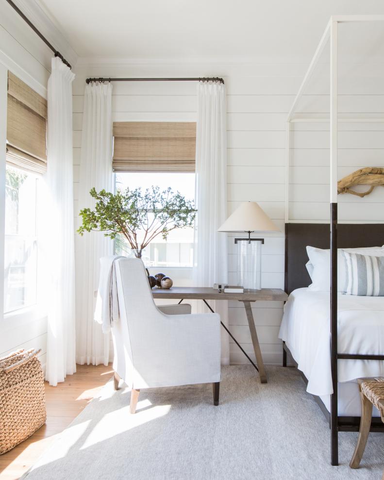 Coastal Bedroom With Desk