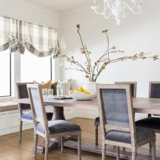 Neutral Cottage Dining Room With Plaid Shades