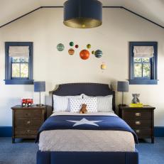 Blue Traditional Kid's Bedroom With Planet Mobile