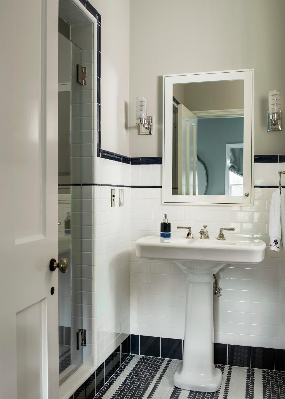 Neutral Bathroom With Striped Mosaic Tile Floor | HGTV