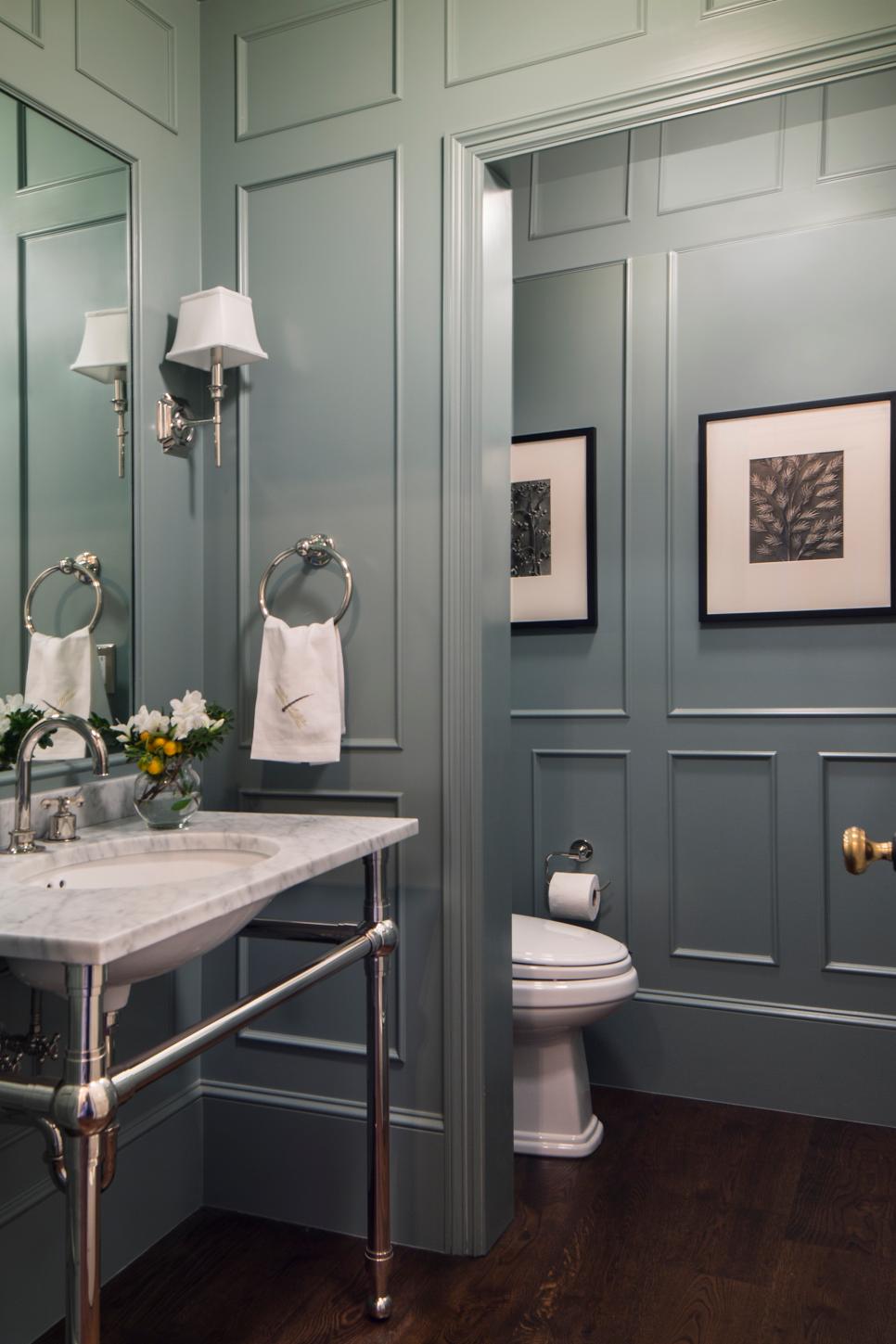 Blue Traditional Powder Room With Molding | HGTV