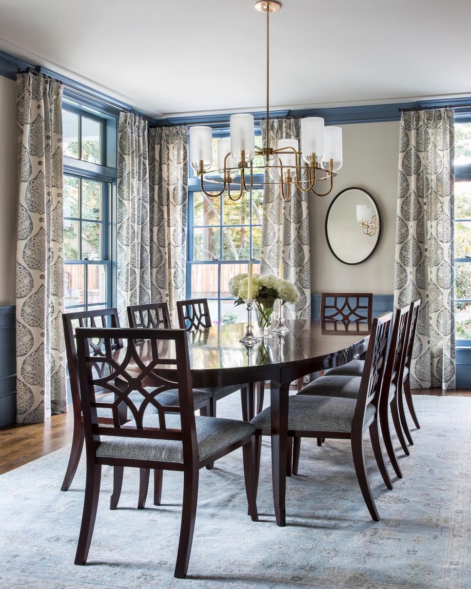 Traditional Blue Dining Room With Oval Table | HGTV