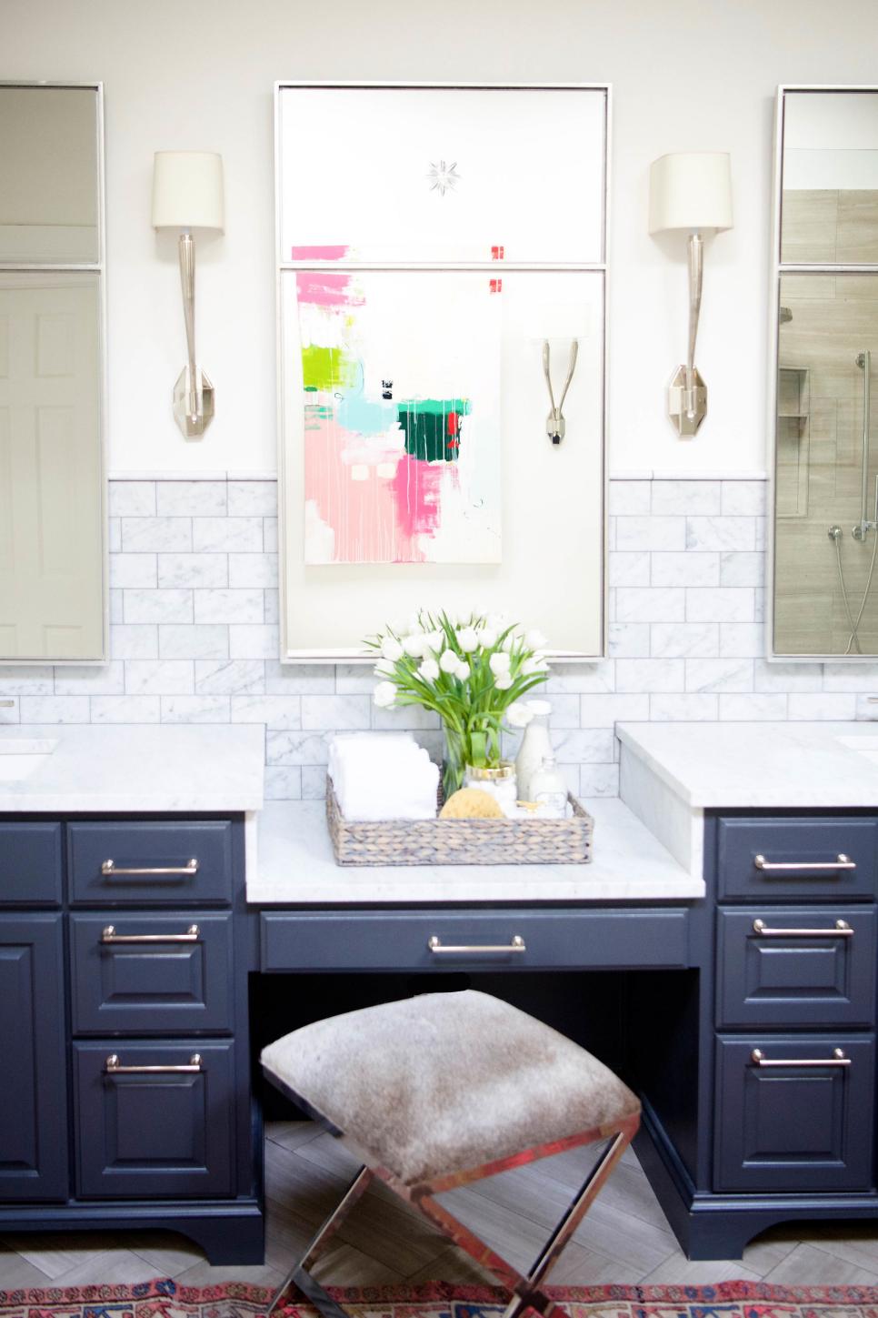 Vanity Stool And Marble Wall Tile, Contemporary Vanity Stools For Bathroom