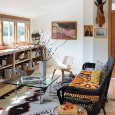 Eclectic Home Office And Library With Midcentury Modern Accents And World Travel Items