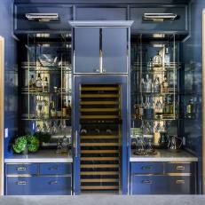 Blue Lacquer Bar With Wine Refrigerator