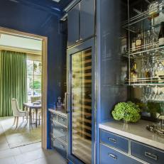 Blue Lacquer Bar and Dining Room View