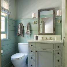 Blue Cottage Kid's Bathroom With Striped Floor