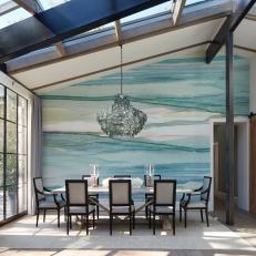 Contemporary Dining Room With Watercolor Wallpaper