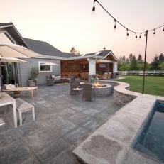 Contemporary Backyard Patio With Gas Fire Pit With Seating And Spa