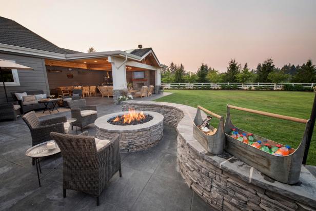 Outdoor Covered Living Room And Fire Pit With Seating | HGTV Outdoor Covered Living Room And Fire Pit With Seating | HGTV on Living Room Fire Pit id=25615