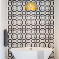 Tub and Black and White Geometric Accent Wall 