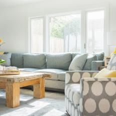 Sectional Pairs Well With Blue Patterned Armchair