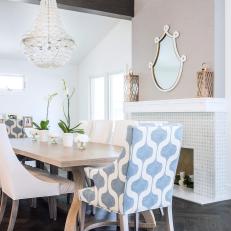 Contemporary Dining Room With Beaded Chandelier