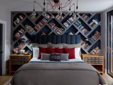 Bedroom With Zig Zag Bookshelves